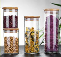 Grand Pot de Rangement Écologique à Couvercle en Bois, Soufflé à la Main, Forme Trapézoïdale, Fond Carré, Design Conique, Personnalisé pour Aliments de Cuisine