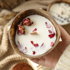 Vela Aromática Romántica en Tazón de Coco con Flores Secas Hechas a Mano, Decoración Lujosa para el Hogar y Fiestas, Regalo para el <span class=keywords><strong>D</strong></span>ía de San Valentín - Product Image 4