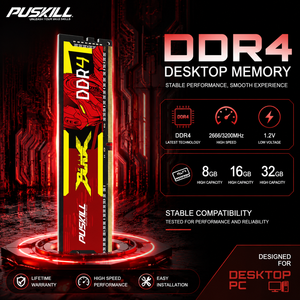 PUSKILL หน่วยความจำแบบ DIMM DDR4 3200MHz CL22 ความเร็วสูง รองรับการใช้งานได้หลากหลาย สำหรับการอัพเกรดประสิทธิภาพของพีซี หน่วยความจำแบบเดิม - Product Image 2
