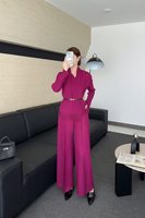 Ensemble décontracté Miyake pour femme : Blazer uni coupe ample et pantalon plissé à fermeture éclair (Polyester) Écologique
