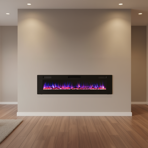 Cheminée électrique encastrée murale ultra-fine de 68 pouces avec décoration de flammes multicolores en cristal - Product Image 2
