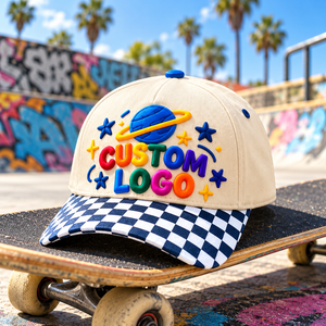 Casquette de baseball personnalisée avec logo, visière à carreaux bordeaux, patch cœur, lettrage en silicone, non structurée, tendance et mode - Product Image 4