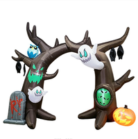 Arche gonflable d'Halloween de 2,4 m avec arbre hanté, hibou fantôme et pierre tombale LED pour la décoration d'entrée de fête en extérieur