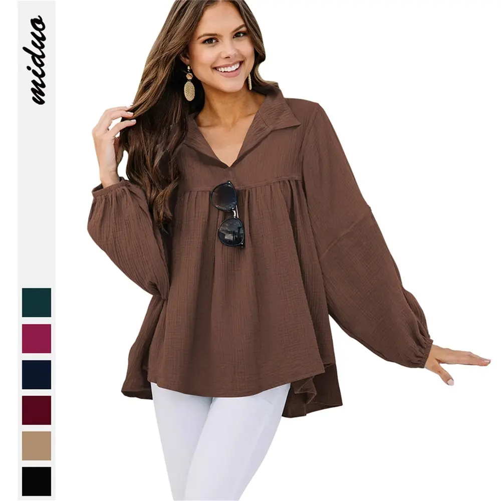 Casual cuello en V suave rayón Tops moda camisa sólida otoño mujer ropa