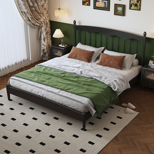 French Retro Style Black <b>Double</b> <b>Bed</b> 1.5m 1.8m Platform <b>Bed</b> Modern Minimalist Solid Wood Windsor <b>Bed</b> Master Bedroom Furniture - Product Image 5