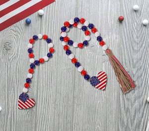 Guirlande de gland de perles en bois colorées avec ruban de corde de chanvre pour le jour de l'indépendance bijoux décor à la maison - Product Image 5