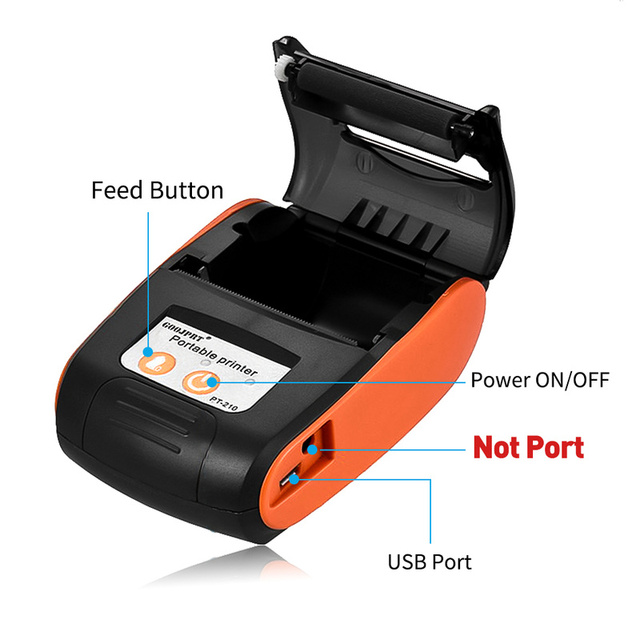 PT210 58MM Blue Tooth Thermal Printer Portable Wireless Receipt Machine for Windows Android IOS