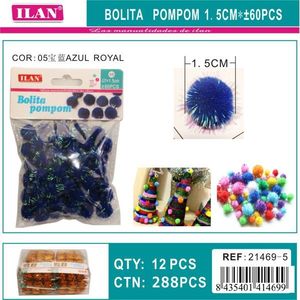 Pallina di Natale Ilan Pompon 1,5 cm Blu Reale per Decorazioni Artigianali - Product Image 1