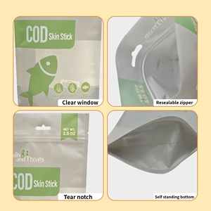 Sachet Doypack Premium pour aliments pour animaux de compagnie (bâtonnets de morue) avec fermeture à glissière refermable, barrière anti-oxygène, étanche et trou Euro - Product Image 5