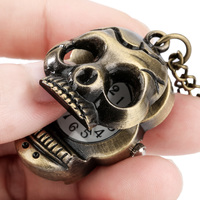 Collier de montre de poche crâne gothique-Pendentif tête de mort Steampunk, bijoux d'enfer en bronze antique avec chaîne, cadeau sombre pour homme