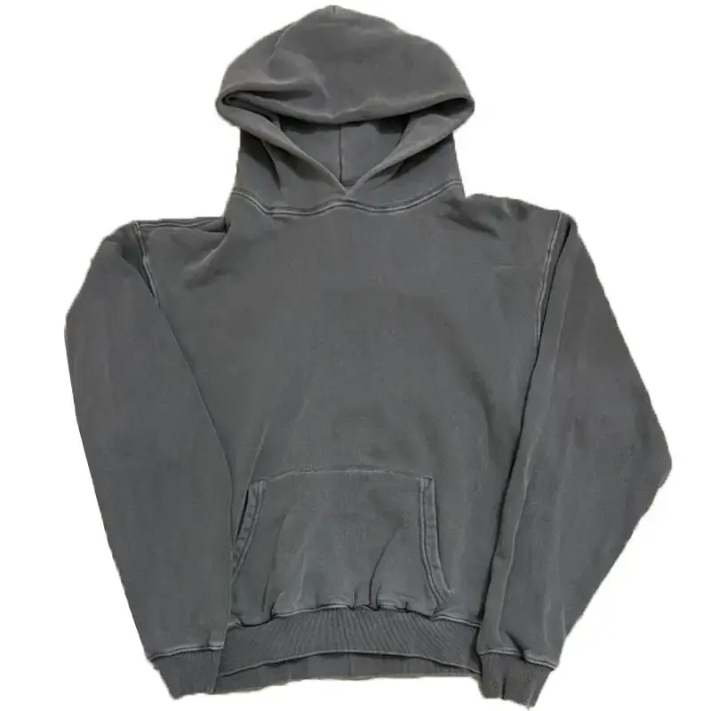 Màu sắc đau khổ nặng quá khổ Hoodies axit rửa hoodie 500 GSM pháp Terry cổ điển không có chuỗi màu xám bông vải trùm đầu