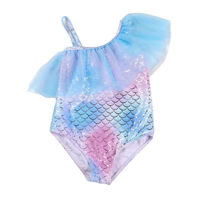 Split Children's Swimsuit Set Mesh Fish Scale Print Siamese Girls Sling Bikini