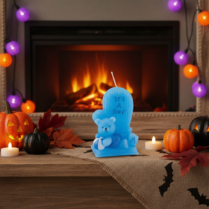 Candela Profumata Artigianale in Cera di Soia a Forma di Orsetto Blu Cielo, Altezza 80 mm, con Motivo Animale, per Decorazioni di Halloween - Product Image 3