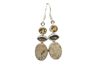 Pendientes de Plata de Ley 925 Hechos a Mano con Citrino y Jaspe Ahumado, Joyería de Piedras Preciosas Naturales, Estilo Bohemio Étnico para Mujer, Venta al Por Mayor - Product Image 2