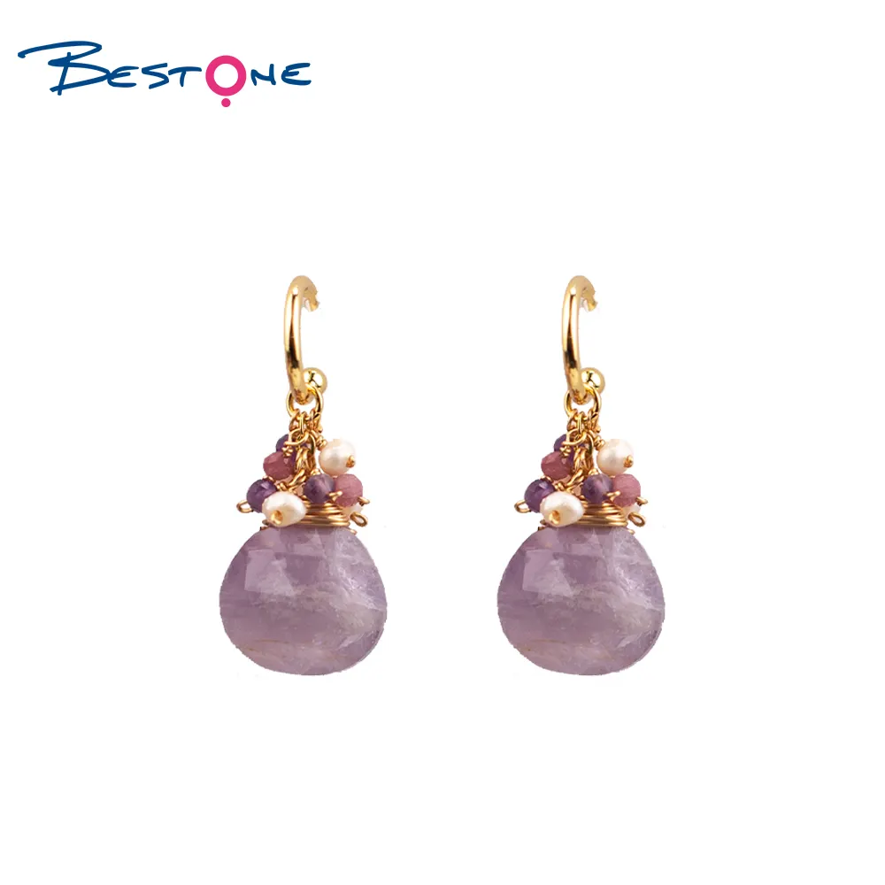 Bestone Customized Natural Amethyst Love Cute Fashion Jewelry Earring Handmade Stone Earrings