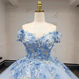 Jancember ANY05 Gorgeous 3D Floral Flower Blue Quinceanera Vestidos de mujer Vestido - Product Image 3