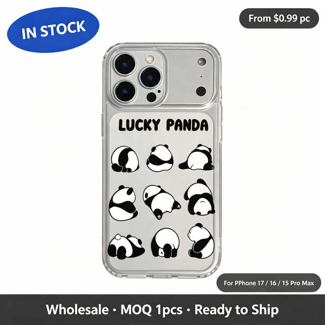 Cute Lucky Panda Pattern Clear TPU Case, Cartoon Animals Shockproof Phone Cover for iPhone 17 16 15 14 13 Pro Max
