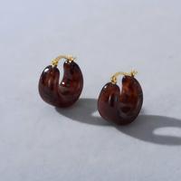 Boucles d'oreilles créoles vintage marron écaille de tortue pour femme, plaqué or, motif ambre en résine, forme C épaisse, bijoux rétro, cadeau