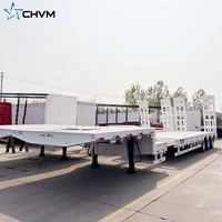 Haute résistance en acier 50T grue chariot élévateur chariot élévateur bas lit chargeur Drop Deck remorque Tri-essieu 45-70Ft extensible semi-remorque