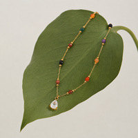 PROMOTION EXCEPTIONNELLE : Collier Pendentif Perles de Pierre Colorées avec Zircon Poire, en Acier Inoxydable 304L Plaqué Or 18K, Chaîne Ras du Cou Vintage