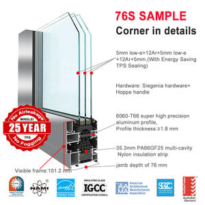 Fenêtres en aluminium de style européen certifiées NFRC, triple vitrage, isolation thermique, <span class=keywords><strong>fenêtre</strong></span> à battants pour villa - Product Image 2