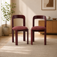 Chaise de salle à manger moderne avec cadre bordeaux, pieds en bois de caoutchouc et coussin rembourré en lin pour la maison, le bureau et l'hôtel