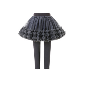 Pantaloni Casual foderati in pile da ragazza autunno inverno nuova gonna TUTU a due pezzi spessa pantaloni lunghi <span class=keywords><strong>Leggings</strong></span> per bambini - Product Image 2