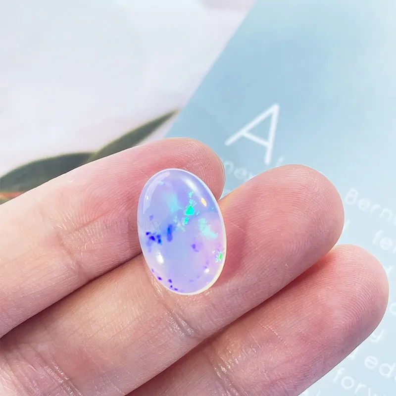 Genuine Natural White Rainbow Fire Color Opal Stone Flat Back Oval Cabochon Loose Gemstone Opal