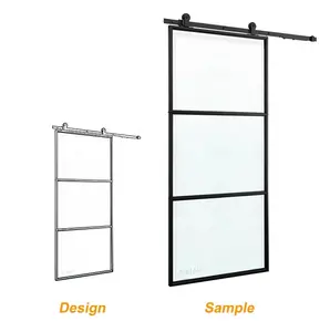 Prefinished Decoratieve Maat Home Office Metal Frame Glazen Deur Aluminium Interieur Deur Schuifdeuren Schuur Deur Voor Slaapkamer