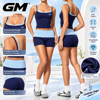 Ensemble de yoga GM Wholesale Fitness Effet seconde peau Colorblock Faux deux pièces Taille repliable Contrôle du ventre et mise en forme des fessiers