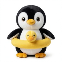 Peluche pingouin noir et blanc, jouet en peluche doux, poupée canard kawaii avec bouée de natation, pour cadeau et fête