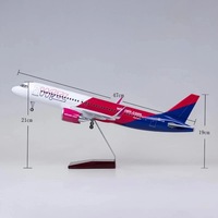 Modèle d'avion en résine à l'échelle 1/80, 47 cm, Wizz Air Airlines Airbus A320 NEO, avec lumières LED et trains d'atterrissage