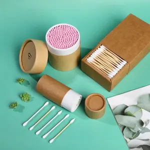 Produk Laris Ramah Lingkungan Kapas Steril Bambu dengan Paket Kotak Kertas Kraft Kustom