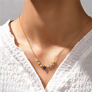 Collier ras du cou CANNER en argent sterling 925 plaqué or avec pendentif zircon en forme de goutte d'eau bleue, cadeaux - Product Image 2