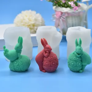 Handgefertigtes Geschenk 3D Ostern niedlicher Kaninchenrock Blume-Ball-Silikonform DIY-Aromatherapie-Kerze Silikonform