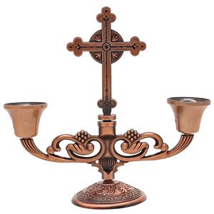 BZR21558-2ศาสนางานฝีมือโลหะทองแดงคริสเตียนข้ามโบราณทองสัมฤทธิ์ชุบสีเชิงเทียนสำหรับขาย - Product Image 2