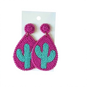 Pendientes Colgantes con Cuentas Rosas Únicos y Elegantes con Diseño de Cactus Turquesa, Joyería Bohemia Premium para Mujer - Product Image 1