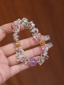 Bracelet en cristal de quartz clair naturel irrégulier avec accessoires en argent sterling 925 plaqué or, bijoux en perles d'améthyste - Product Image 4