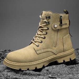 Martin Boot Men Ankle High <b>Round</b> <b>Toe</b> Flat <b>Heel</b> Rubber Outsole Anti-Slippery Microfiber Lining Solid Style Outdoor Workwear - Product Image 1