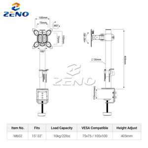 Zeno M601D 17-27 pouces double support de moniteur pour support de bureau support d'ordinateur réglable pour support de moniteur d'ordinateur portable - Product Image 5
