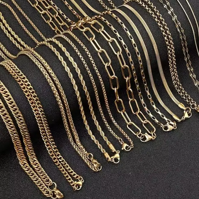 stainless steel jewelry Hip Hop Necklace 18K Gold Chopin chain Fried Dough Twists chain jewelry for women