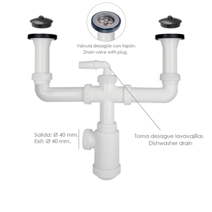 Doppio sifone con valvola estensibile da 1-1/2" con scarichi da 0/70 mm. - Product Image 3