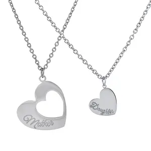 Fashion jewelry Double Heart steel Necklaces Stainless Steel Mother Daughter Couple Jewelry pendant for necklaces