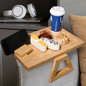 Clip de mesa auxiliar de madera Bandeja de reposabrazos de sofá de madera de acacia para sofás anchos con soporte para teléfono - Product Image 2
