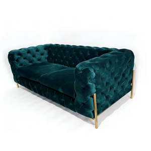 Sofá de <span class=keywords><strong>3</strong></span> <span class=keywords><strong>Plazas</strong></span> Tapizado en Terciopelo Verde Esmeralda, Sofá Chesterfield de Lujo con Patas Doradas - Product Image 2