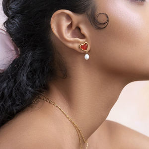 वैलेंटाइन दिवस युगल उपहार आभूषण लाल एगेट प्राकृतिक हीलिंग स्टोन लव हार्ट पेंडेंट हार कंगन बाली आभूषण सेट - Product Image 5