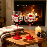 Verre à vin de Noël personnalisé, motif Père Noël ailé dessiné à la main, design mignon, longue tige, grande capacité, couleur bordeaux, pour usage polyvalent