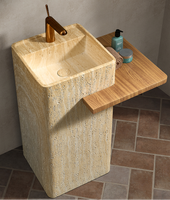 Lavabo sur pied moderne en pierre artificielle marbre crème 9L pour hôtel, poli, avec drain, résistant à l'eau, garantie 3 ans