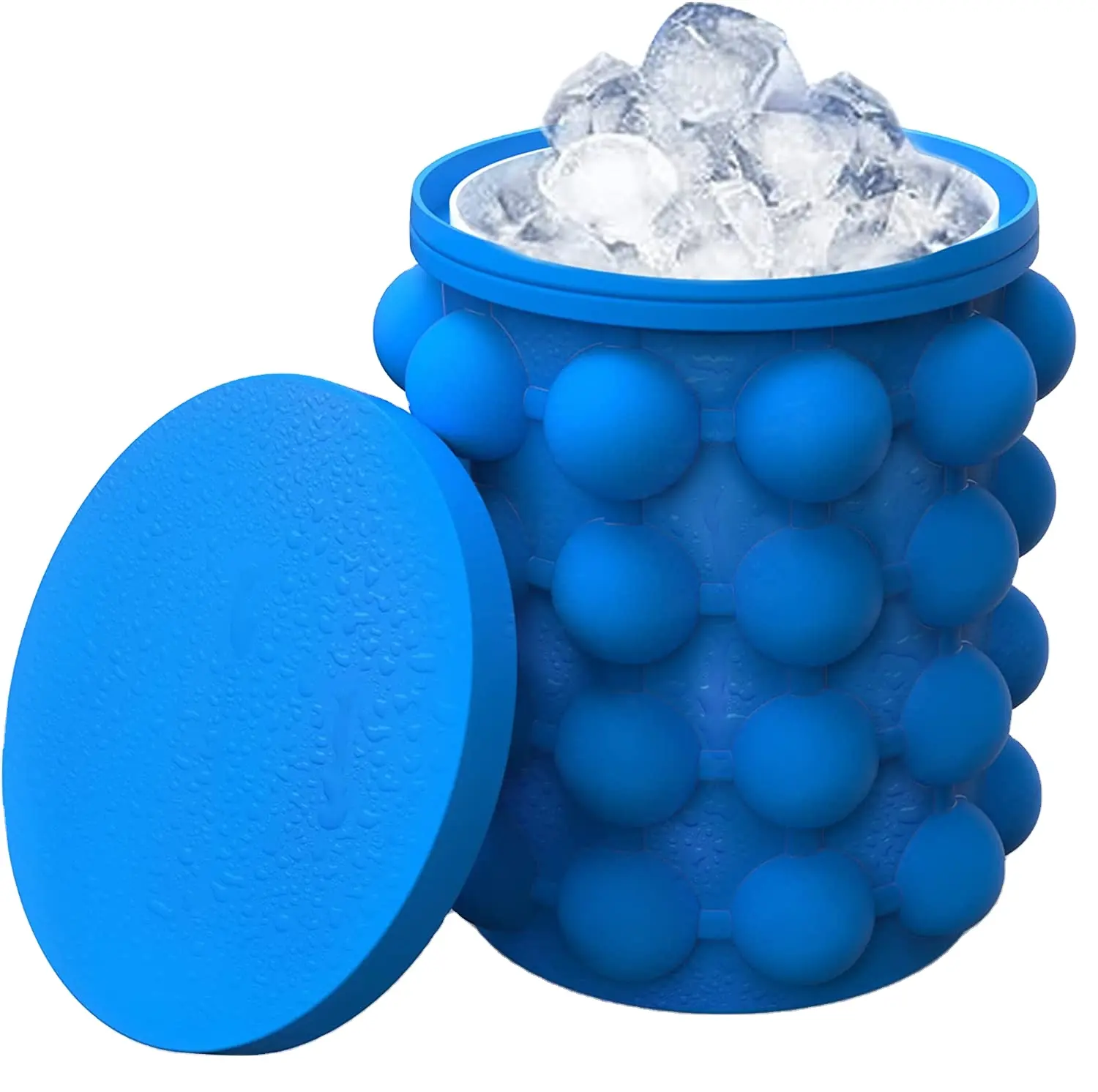 Stampo per cubetti di ghiaccio con cilindro per secchiello per il ghiaccio salvaspazio semicircolare in silicone portatile con coperchio blu rosso