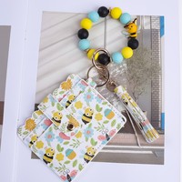 Dompet Gantungan Kunci Gelang Manik-Manik Kulit PU Desain Kreatif Baru, Tempat Kartu, Liontin Gantungan Kunci, Tas Dompet